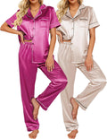 Silk Pajamas Set for Women 2 Pack - Soft Satin Short Sleeve Sleepwear