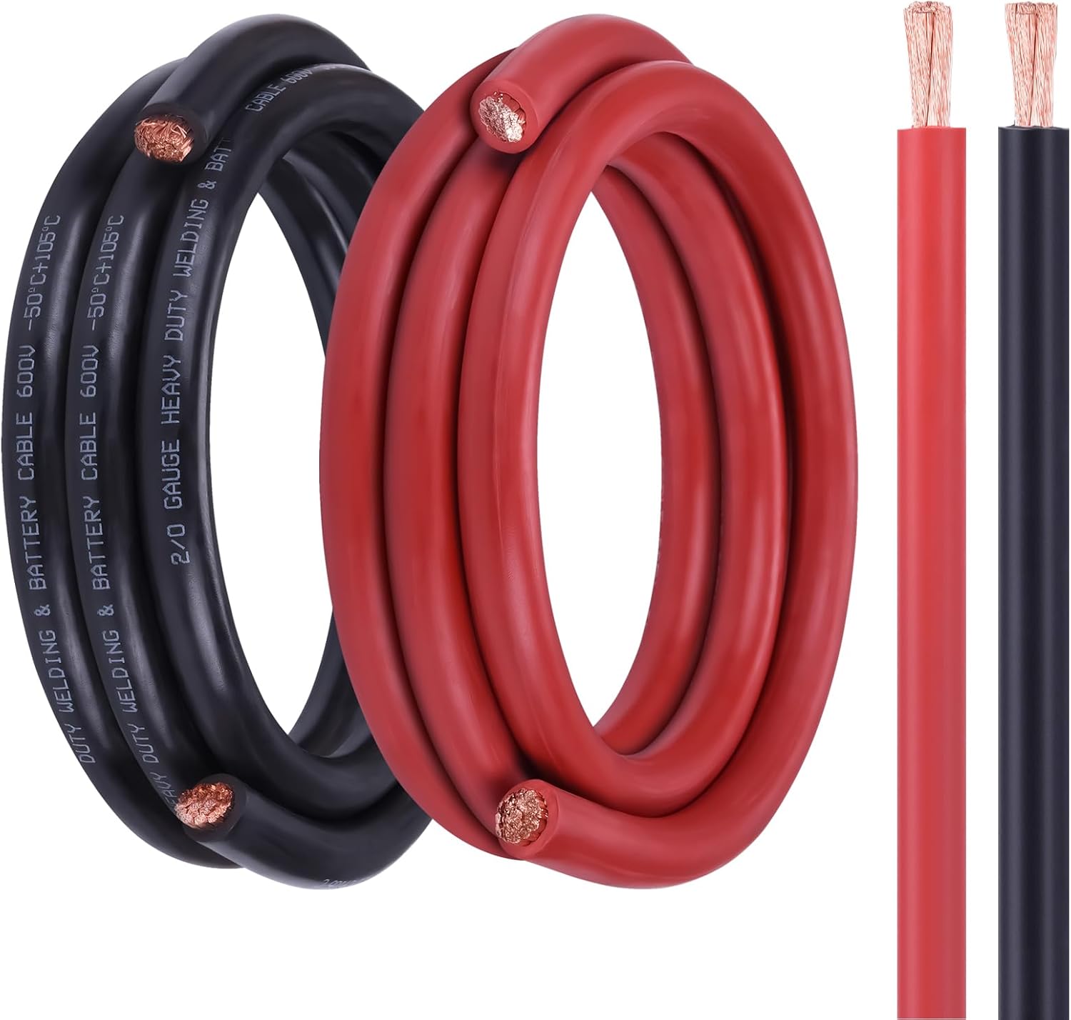 2/0 Battery Cable 10FT Red and Black for Automotive and Marine