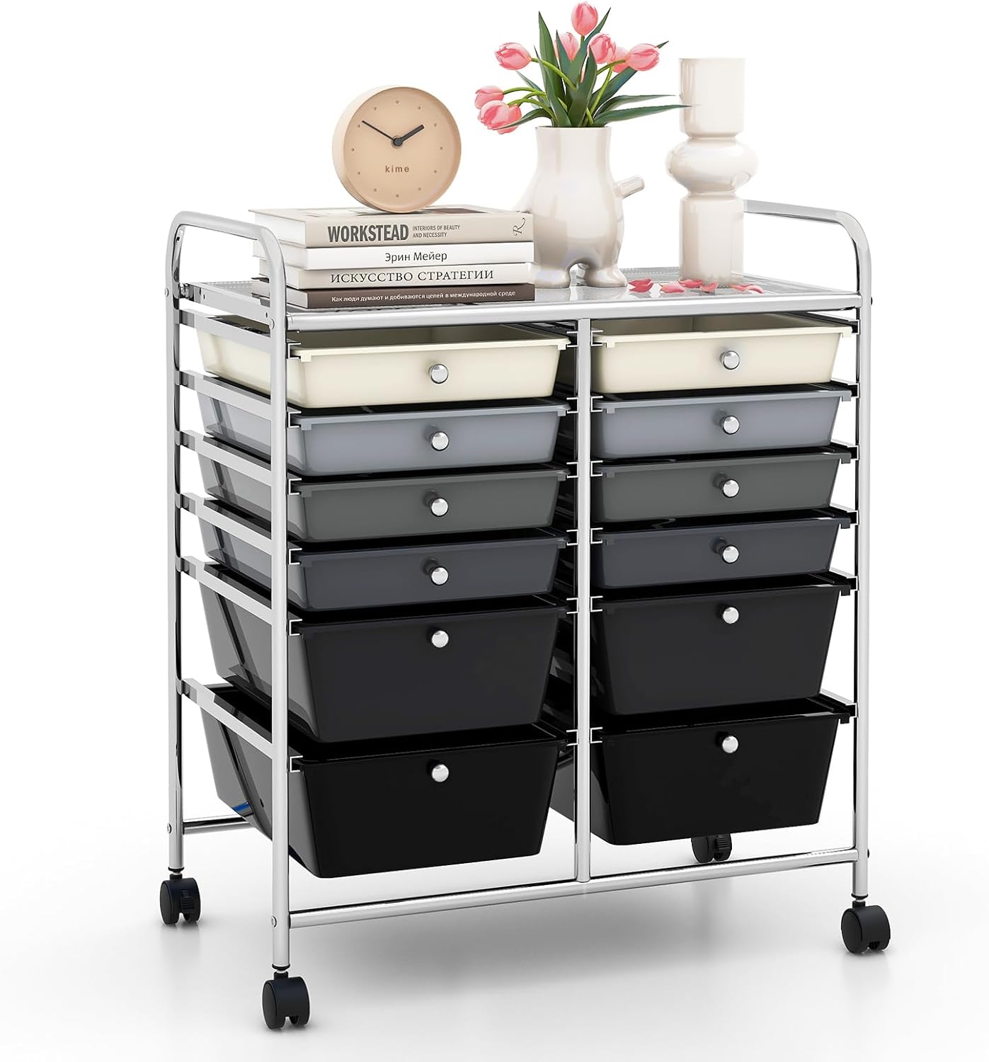 LDAILY 12 Drawer Rolling Storage Cart for Craft Organization