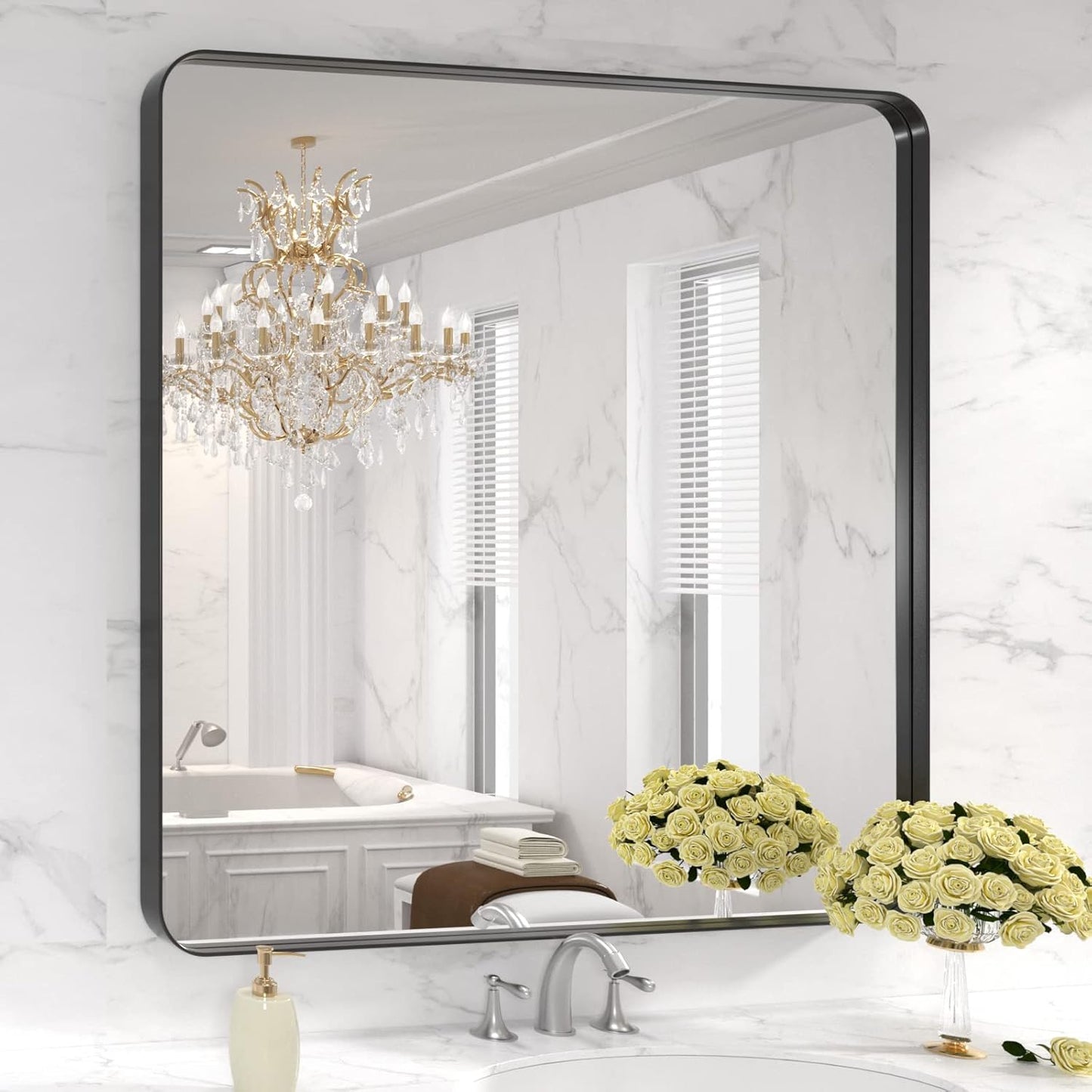 LOAAO 36X36 Inch Black Metal Framed Bathroom Mirror for Wall