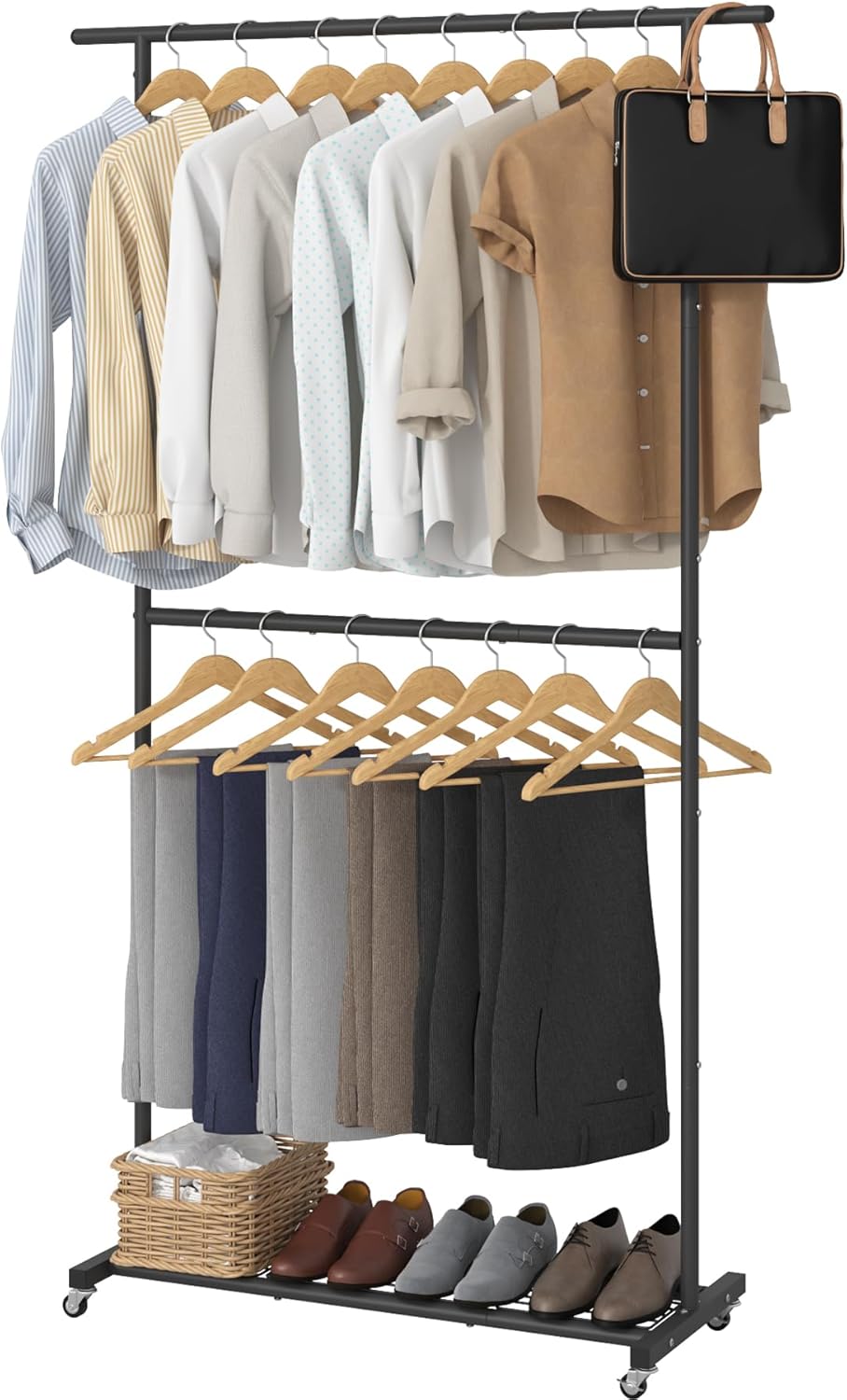 Sywhitta Double Rod Clothing Garment Rack for Easy Storage