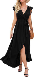 Women's Boho Floral V-Neck Faux Wrap Maxi Dress - Spring Summer
