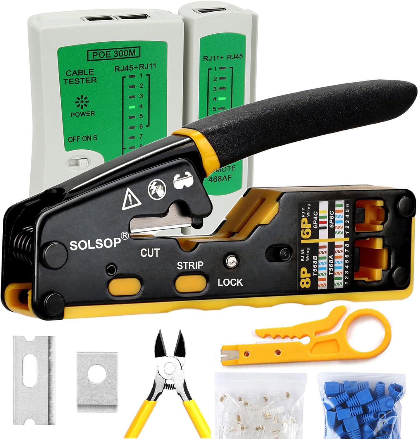 Solsop Pass Through RJ45 Crimp Tool Kit for Ethernet Crimping