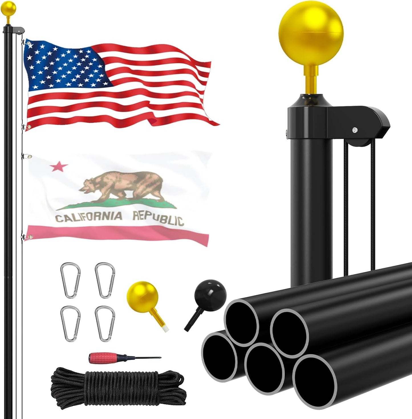 Ryzenthr 25 FT Heavy Duty Flag Pole Kit for Outdoor Use