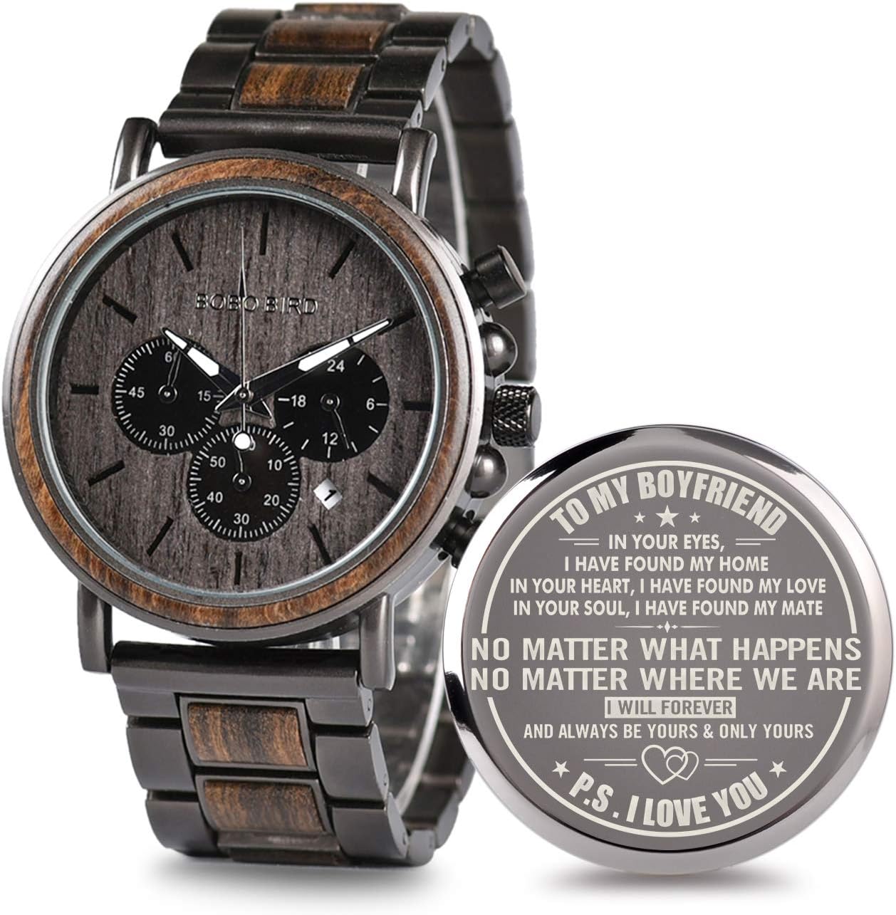 Engraved Wooden Watch for Boyfriend - Personalized Gift Idea