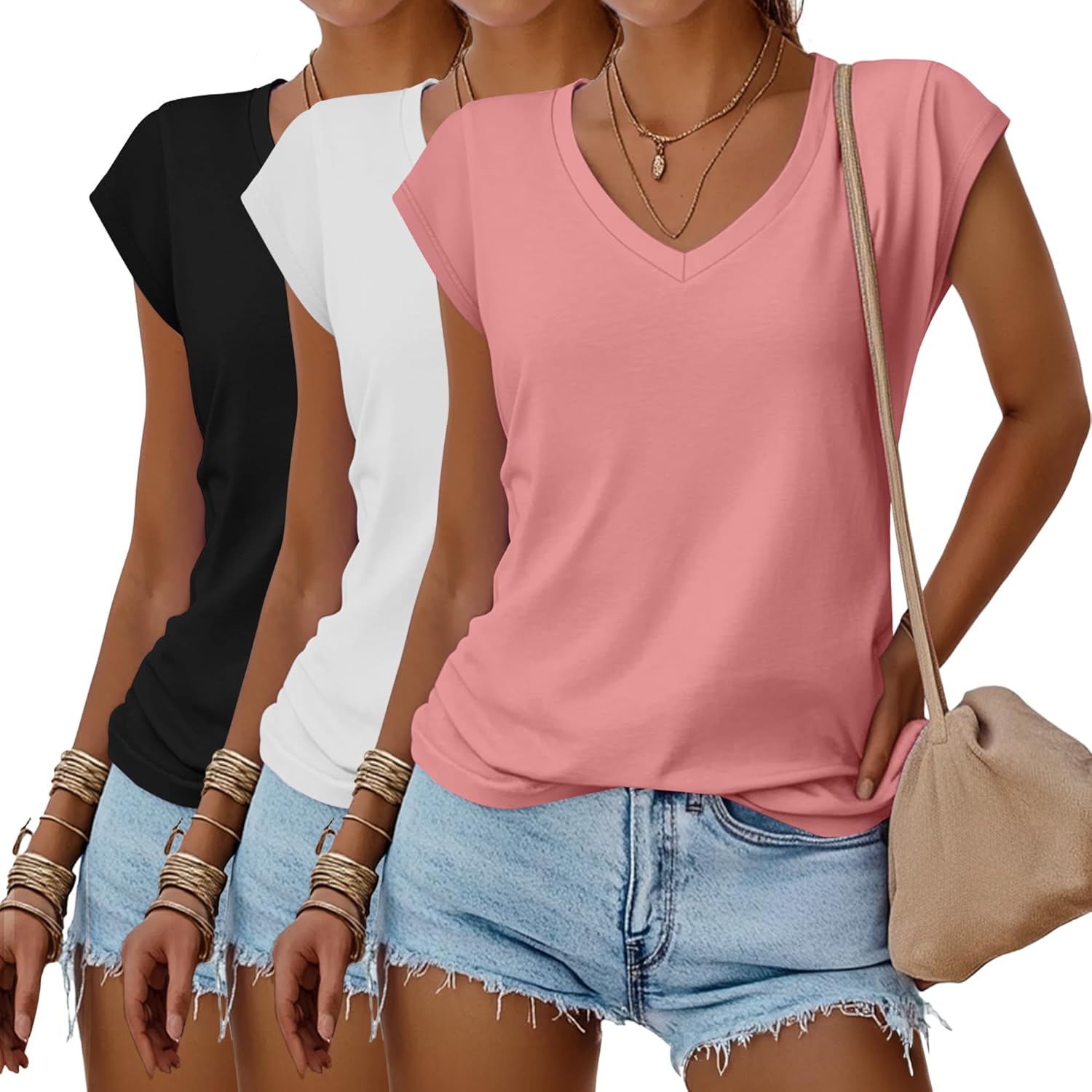 Huukeay 3 Pack Womens V Neck T Shirts for Summer Style
