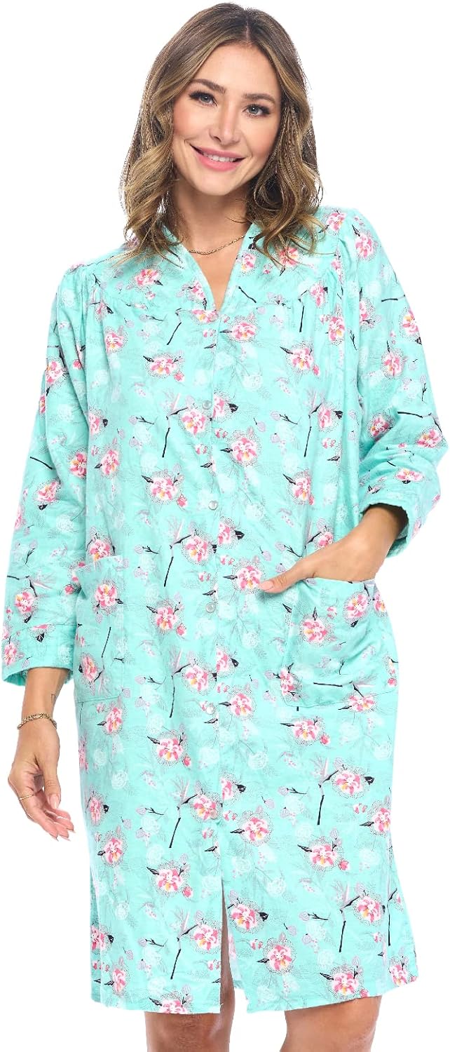 Casual Nights Women's Floral Snap Front Flannel Duster Dress