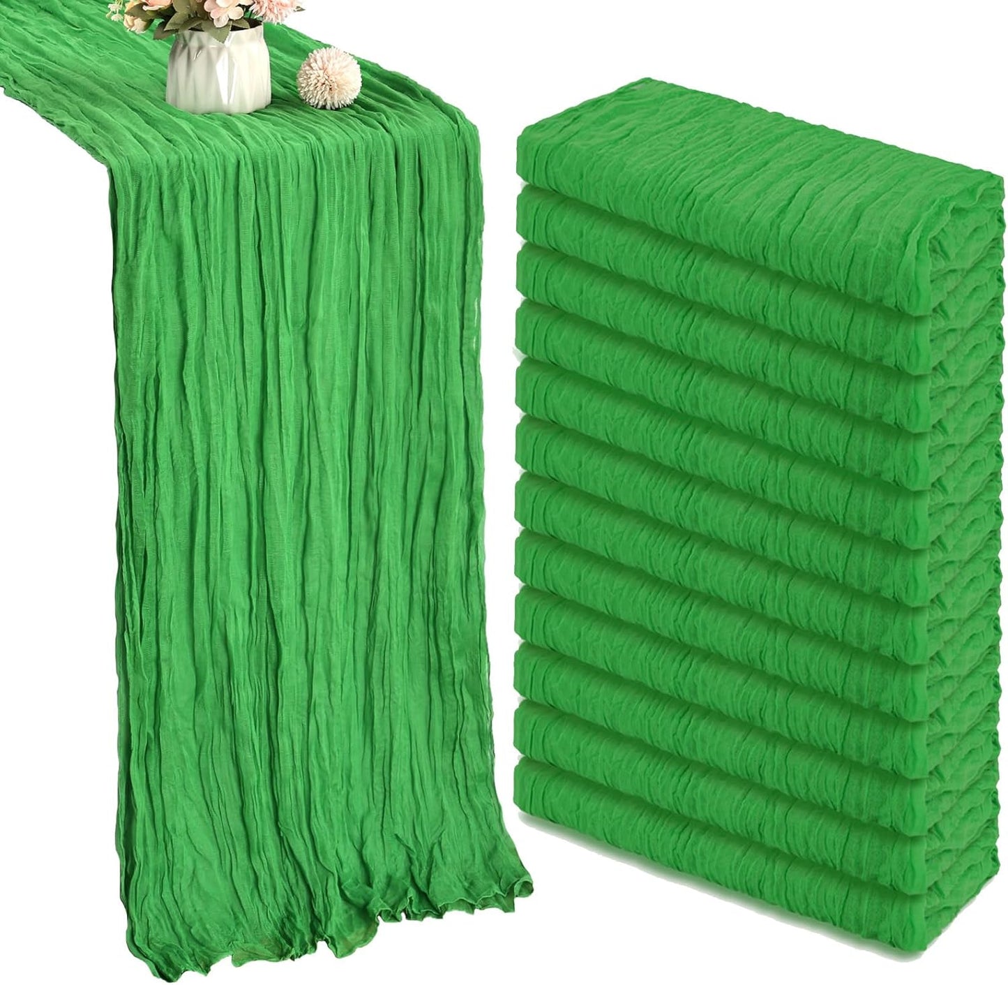 12 Pack Green Cheesecloth Table Runner for Rustic Boho Decor