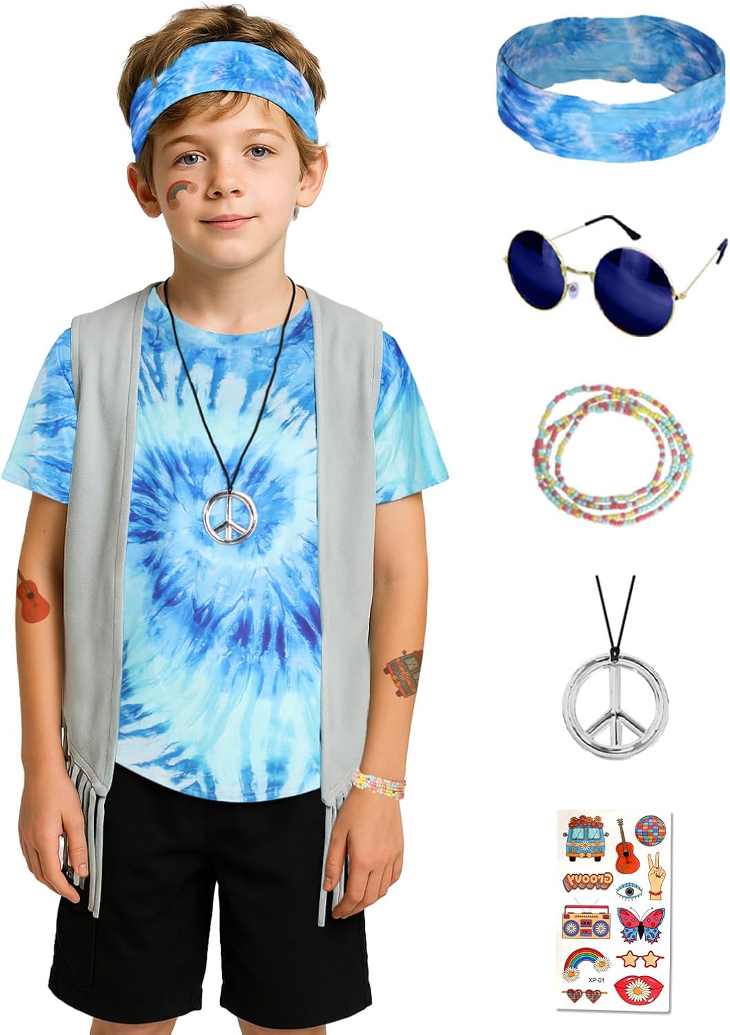 Hippie Costume for Men 60s 70s Outfits with Accessories Set