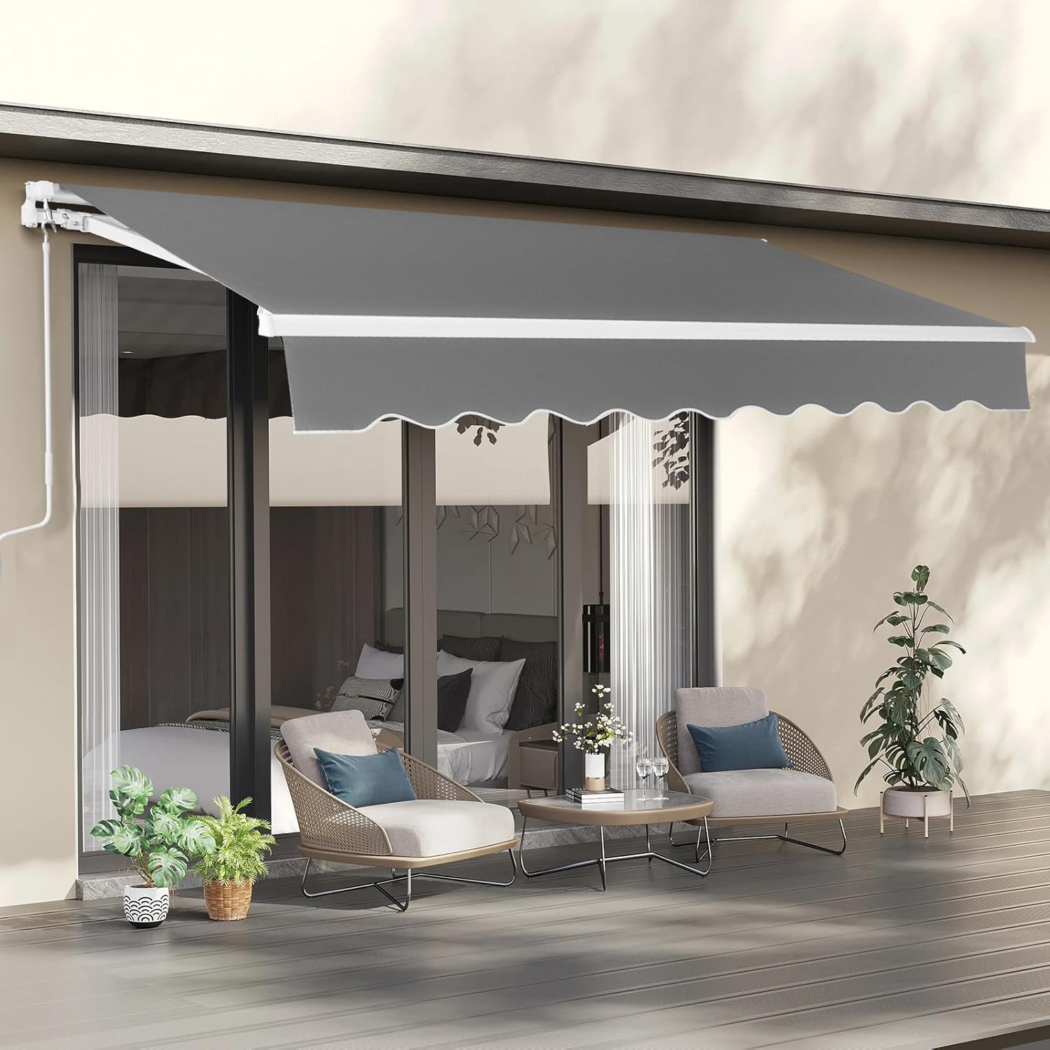 VINGLI 13ft x 8ft Retractable Awning for Patio with Crank Handle