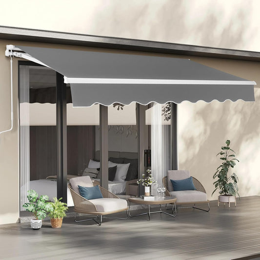 VINGLI 12ft x 10ft Retractable Awning for Patio with Crank Handle
