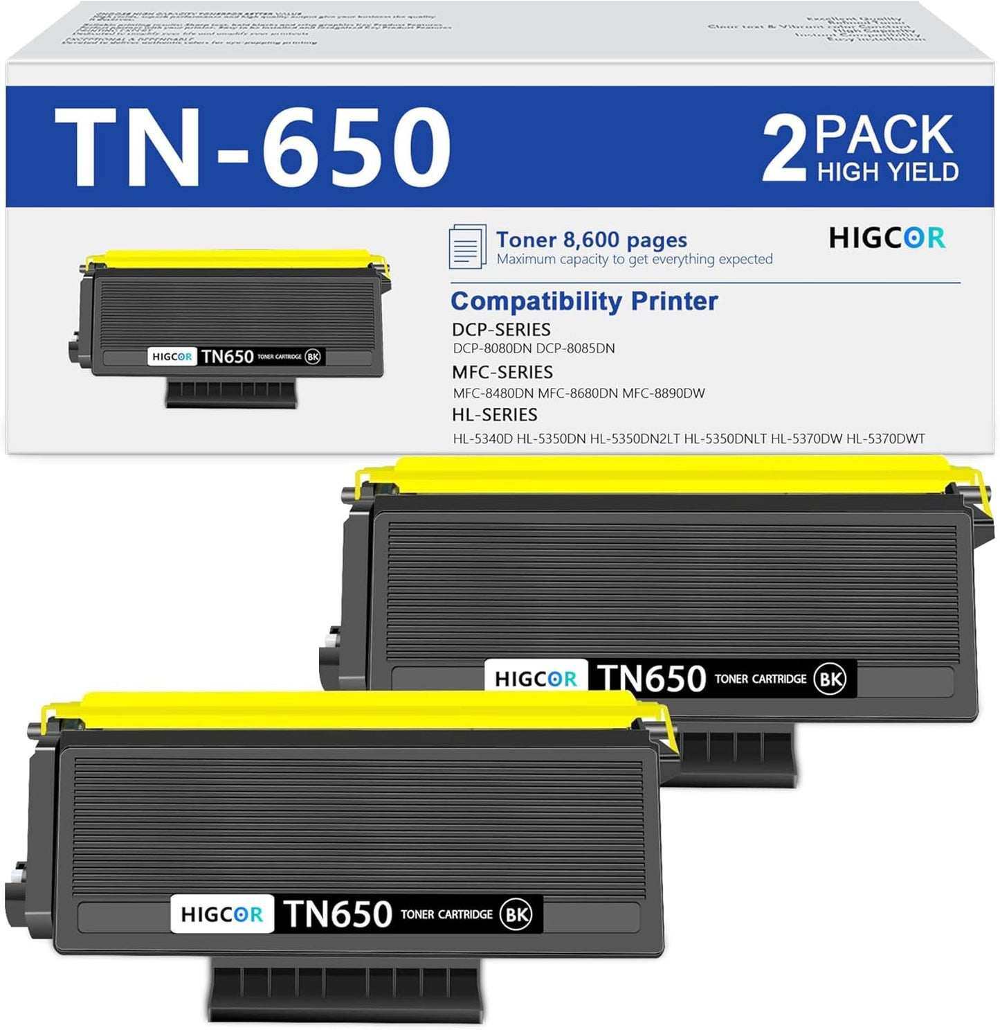 High Yield TN-650 Toner Cartridge for Brother Printers - 2 Pack