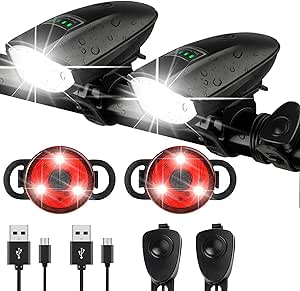 Bike Lights Set with Horn 1400LM USB Rechargeable for Safety