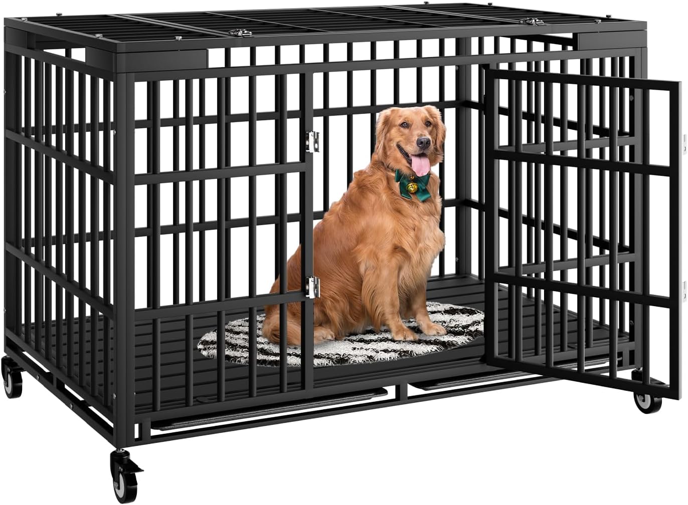54 Inch Heavy Duty Dog Crate with Wheels for Large Dogs