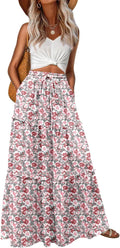 Lepunuo Womens High Waisted Flowy Maxi Skirt - Boho Floral Pockets