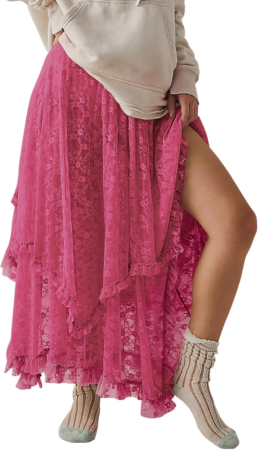 R.Vivimos Women Lace Long Skirts for Summer Beach Style