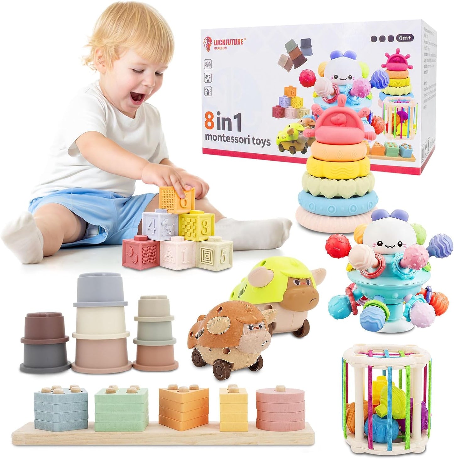 8-in-1 Montessori Baby Toys Set | Educational Sensory Fun