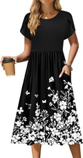 Zeagoo Women Summer Short Sleeve Midi Dress with Pockets - Flowy color