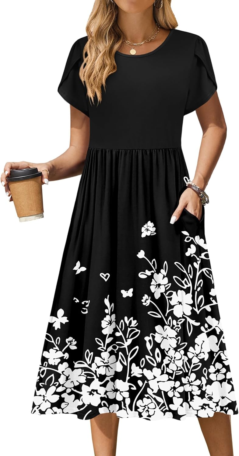 Zeagoo Women Summer Short Sleeve Midi Dress with Pockets