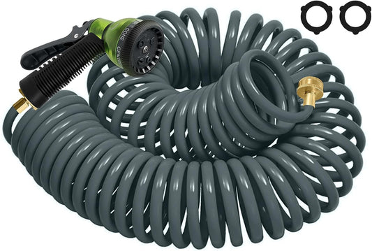 75FT Coil Hose with 7 Spray Patterns for Easy Garden Watering