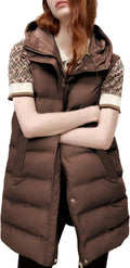 Long Puffer Vest for Women with Removable Hood - Mid Length Warm