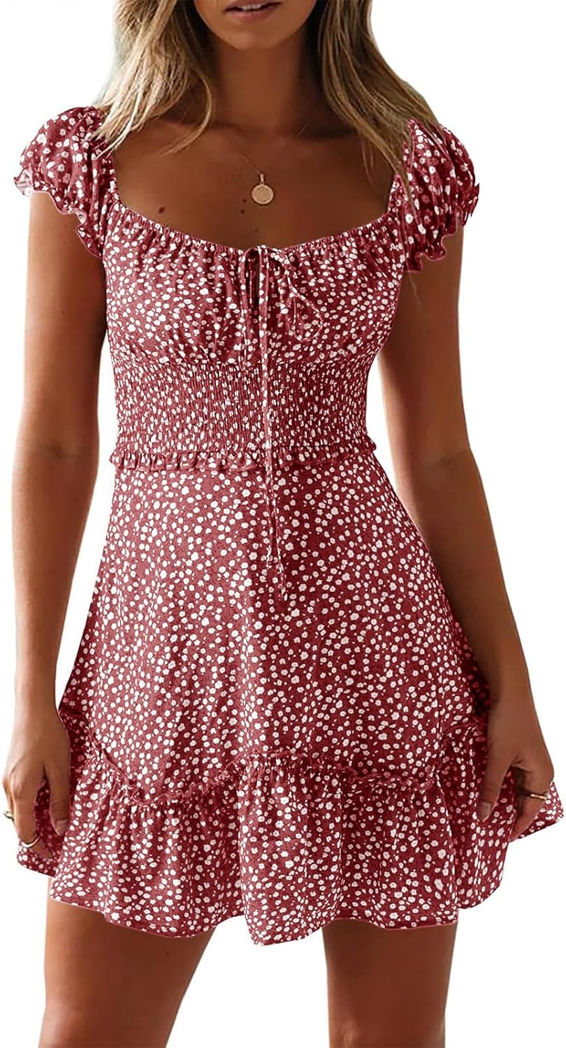 YOBECHO Womens Summer Sweetheart Collar Ruffle Mini Dress