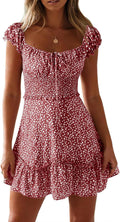 YOBECHO Women's Ruffle Mini Dress with Sweetheart Collar for Summer