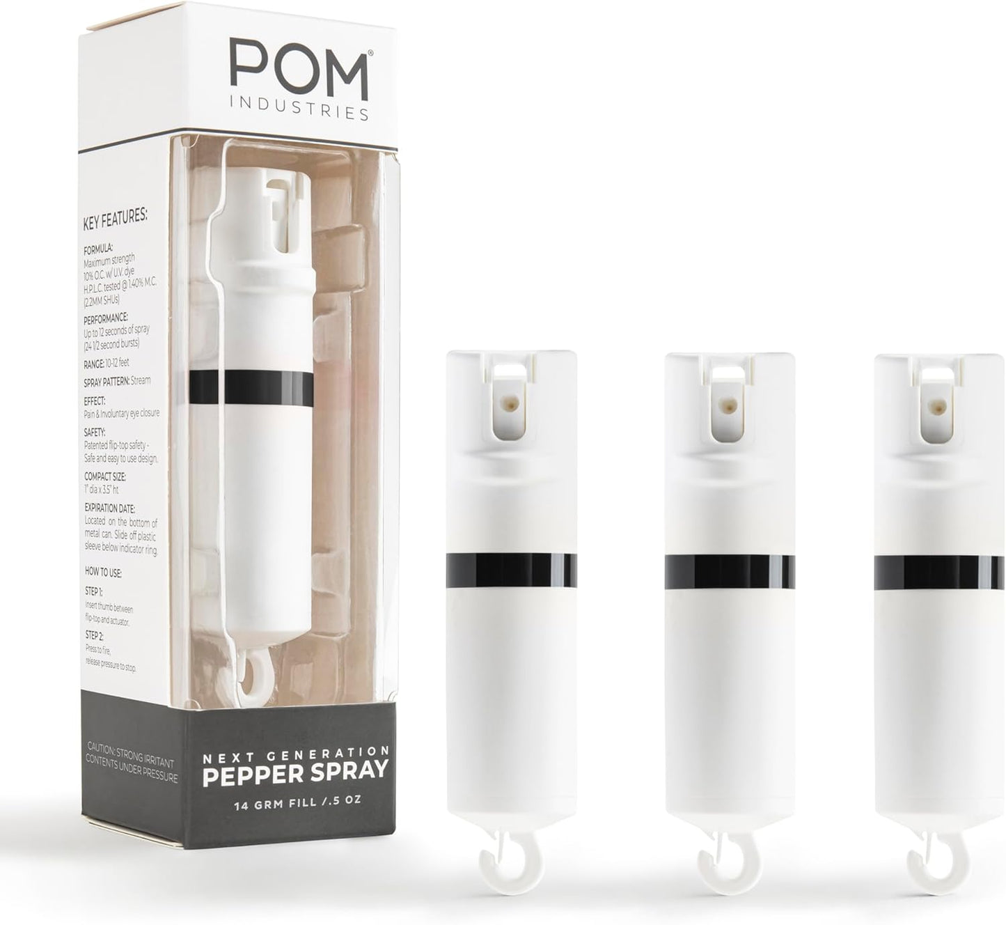 POM Pepper Spray Flip Top Snap Hook - Maximum Strength Self Defense