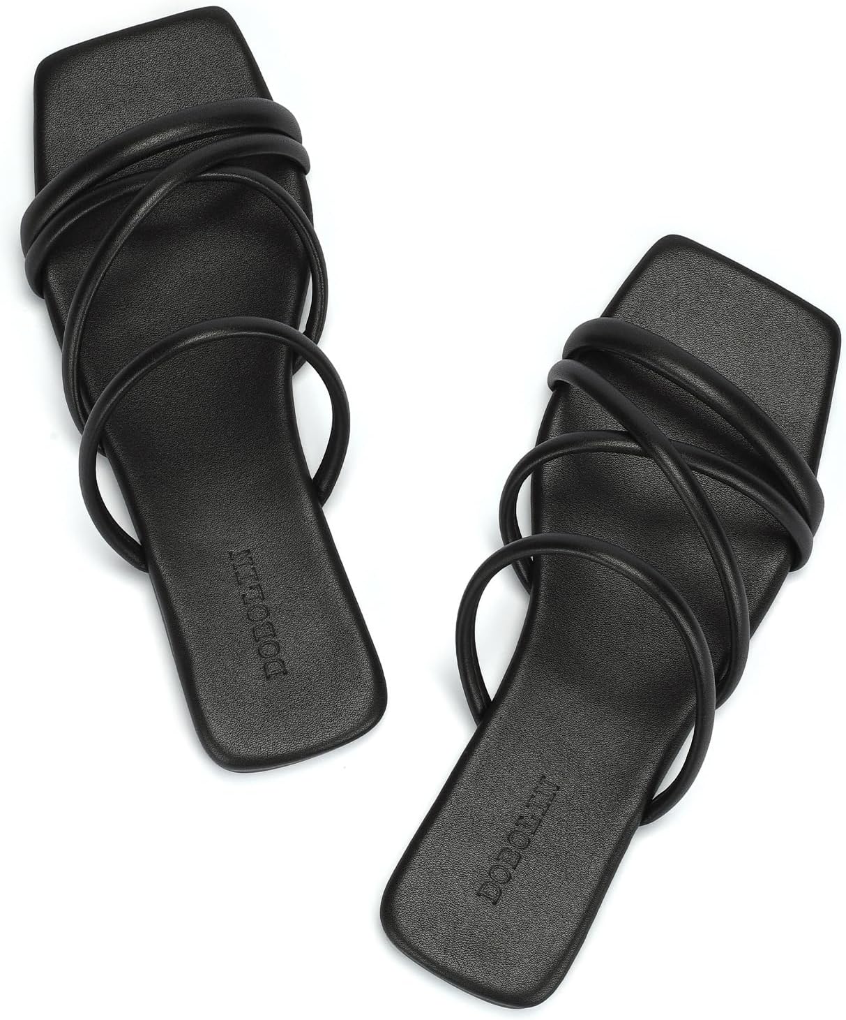 Women's Flat Sandals Strappy Square Open Toe Slide Sandals