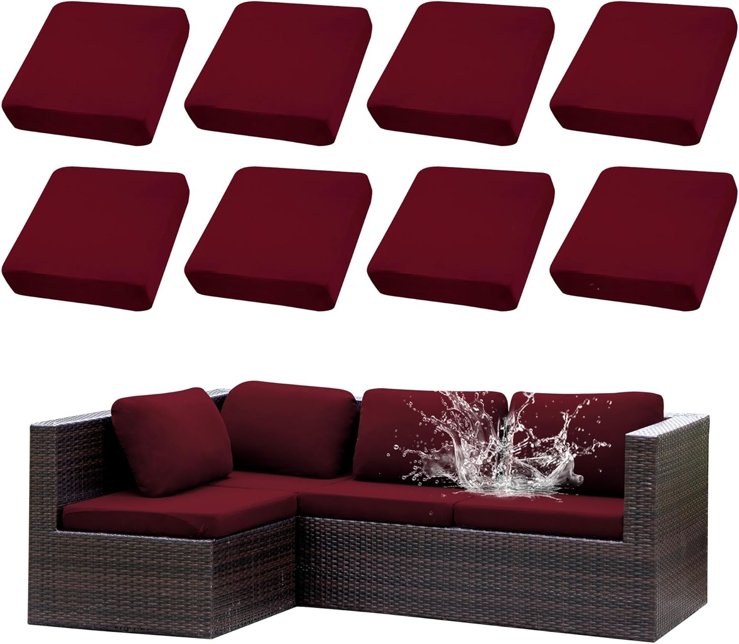 8Pcs Waterproof Outdoor Cushion Covers for Patio Furniture