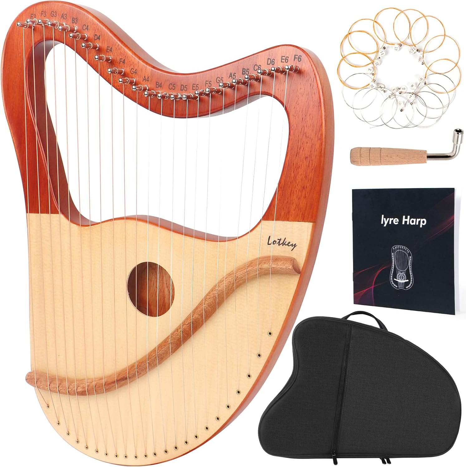 Lyre Harp with 23 Metal Strings for Beautiful Sound and Design