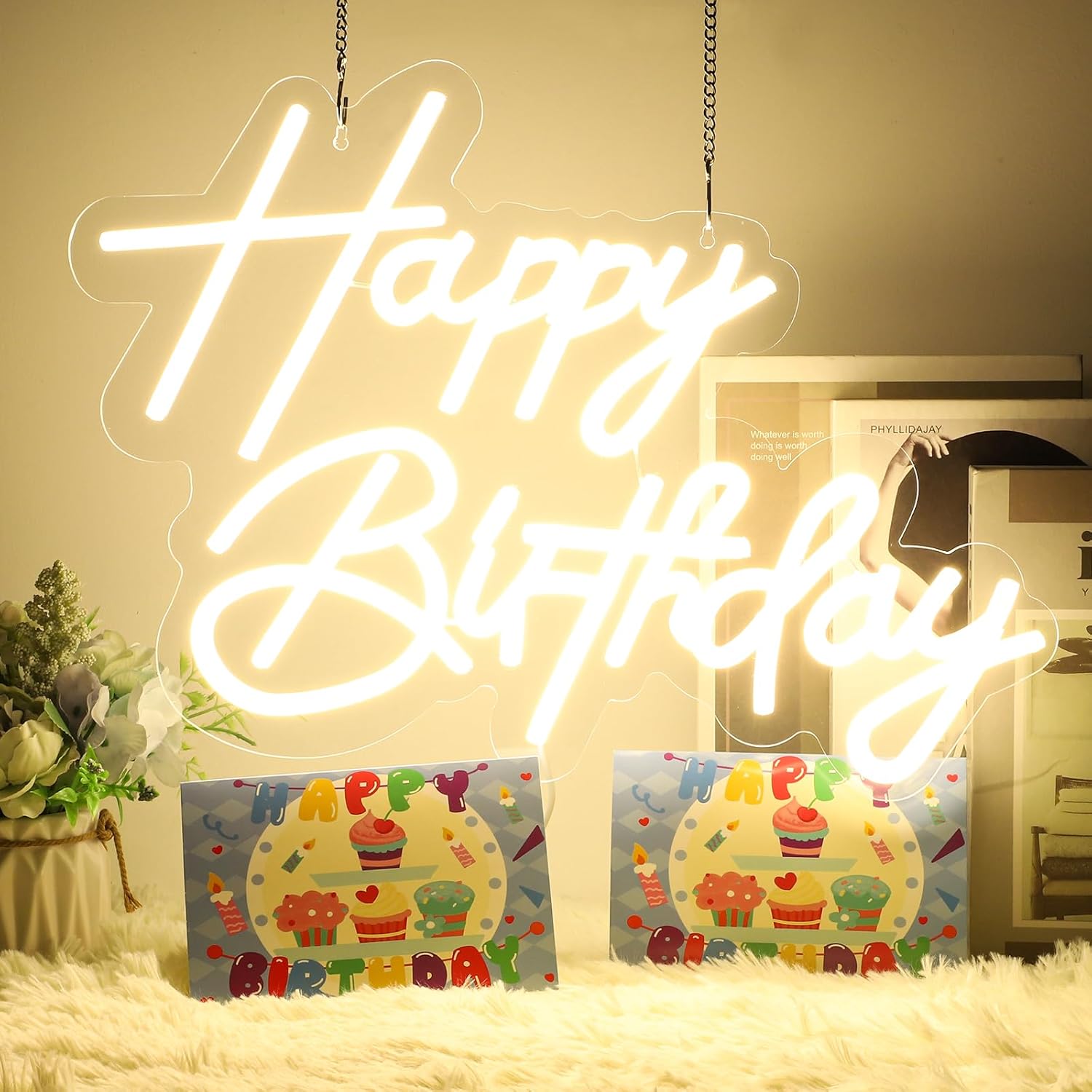 Happy Birthday Neon Sign for Wall Decor, Dimmable LED Light