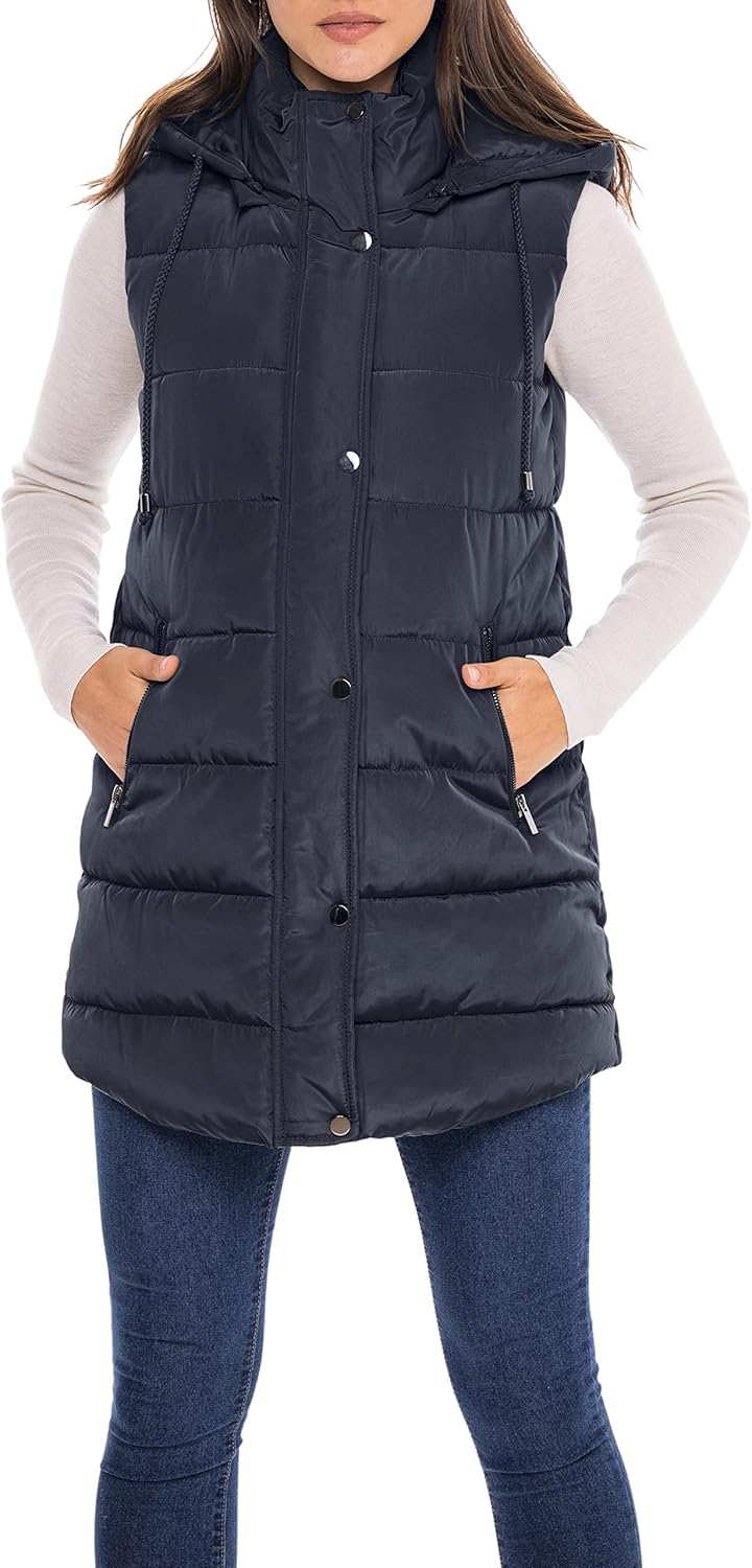 Sebby Women's Long Puffer Vest for Fall and Winter Warmth