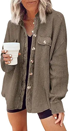 Yanekop Womens Waffle Knit Shacket for Stylish Comfort