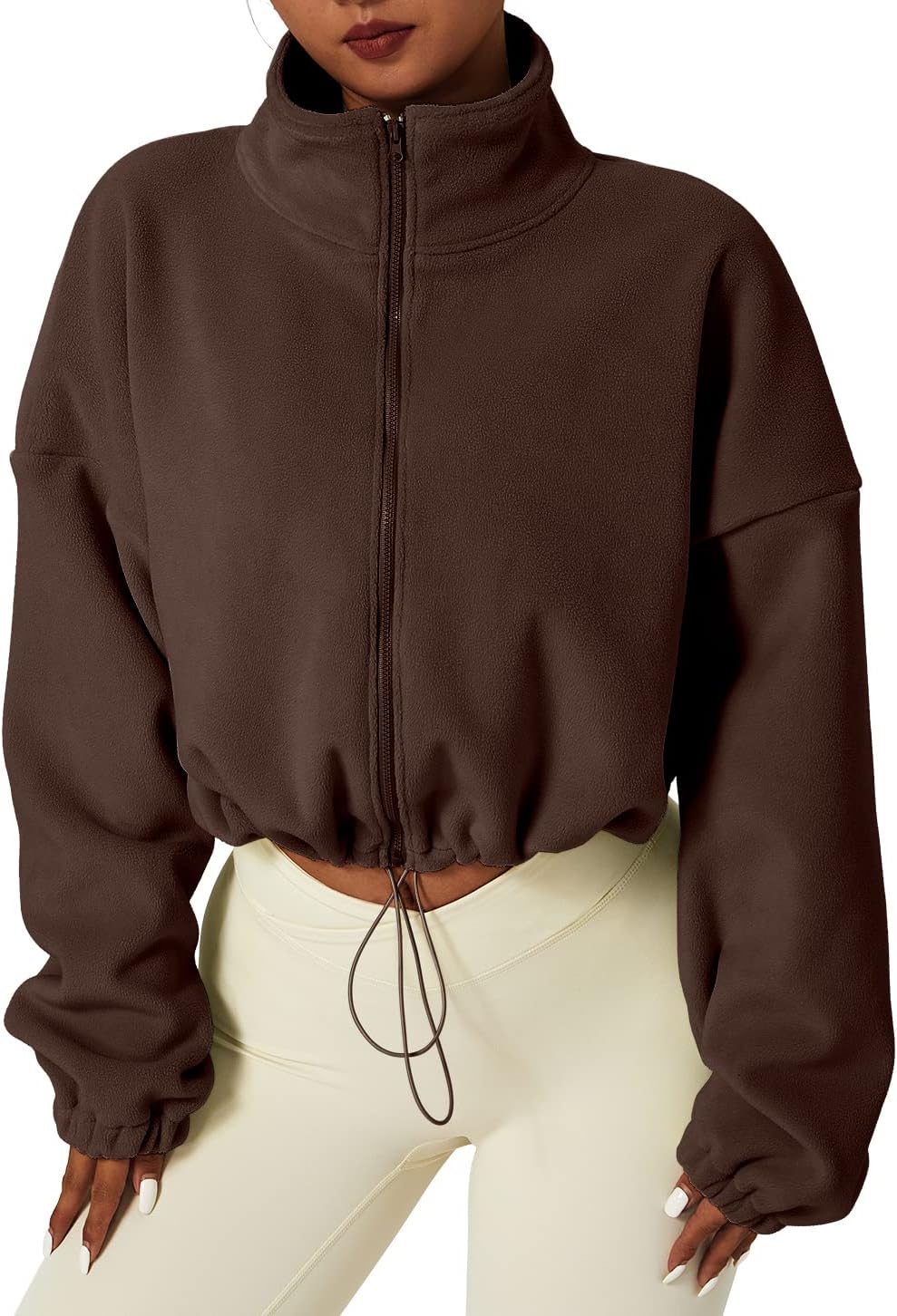 QINSEN Women's Full Zip Fleece Short Jacket for Winter Warmth