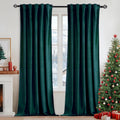Velvet Curtains 108 in Long 2 Panels Emerald Green - Blackout Thermal