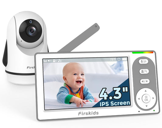 30HR Battery Baby Monitor, 4.3 Split-Screen, Pan-Tilt-Zoom Cam, No WiFi, 2-Way Talk - Firskids