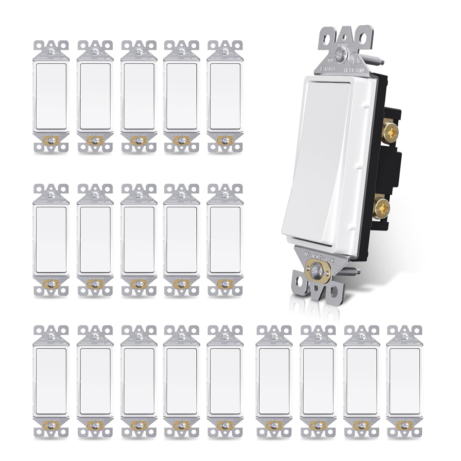 AIDA Matte White Single Pole Decorator Light Switch - 20 Pack