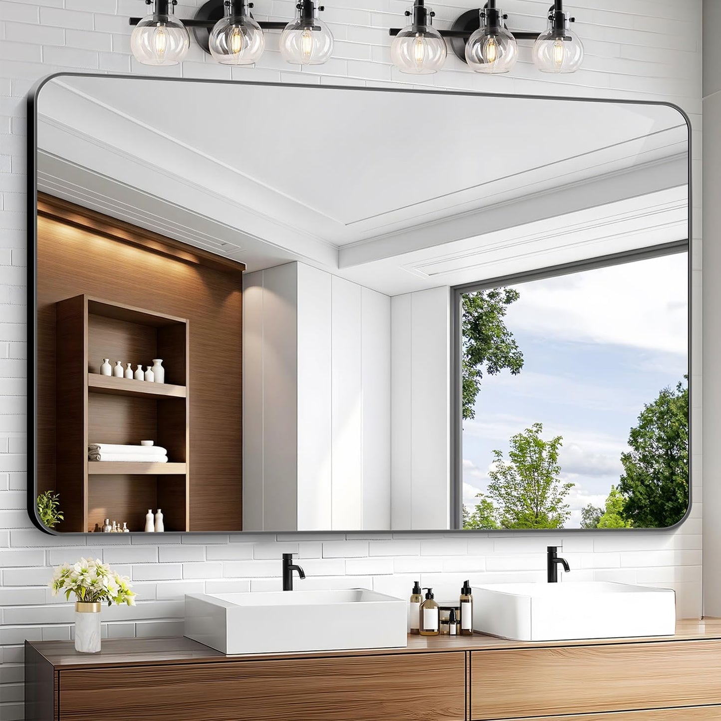 KOCUUY Black Bathroom Mirror 60x40 with Modern Design