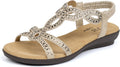 VJH confort Womens Flat Sandals with Rhinestone Elastic Strap