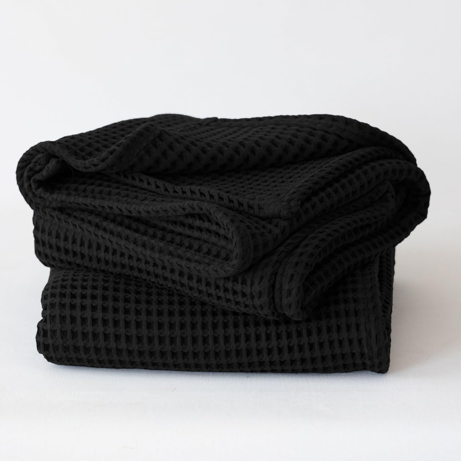 Premium Black Waffle Bath Towels Set of 2 Extra Large 35x71 in