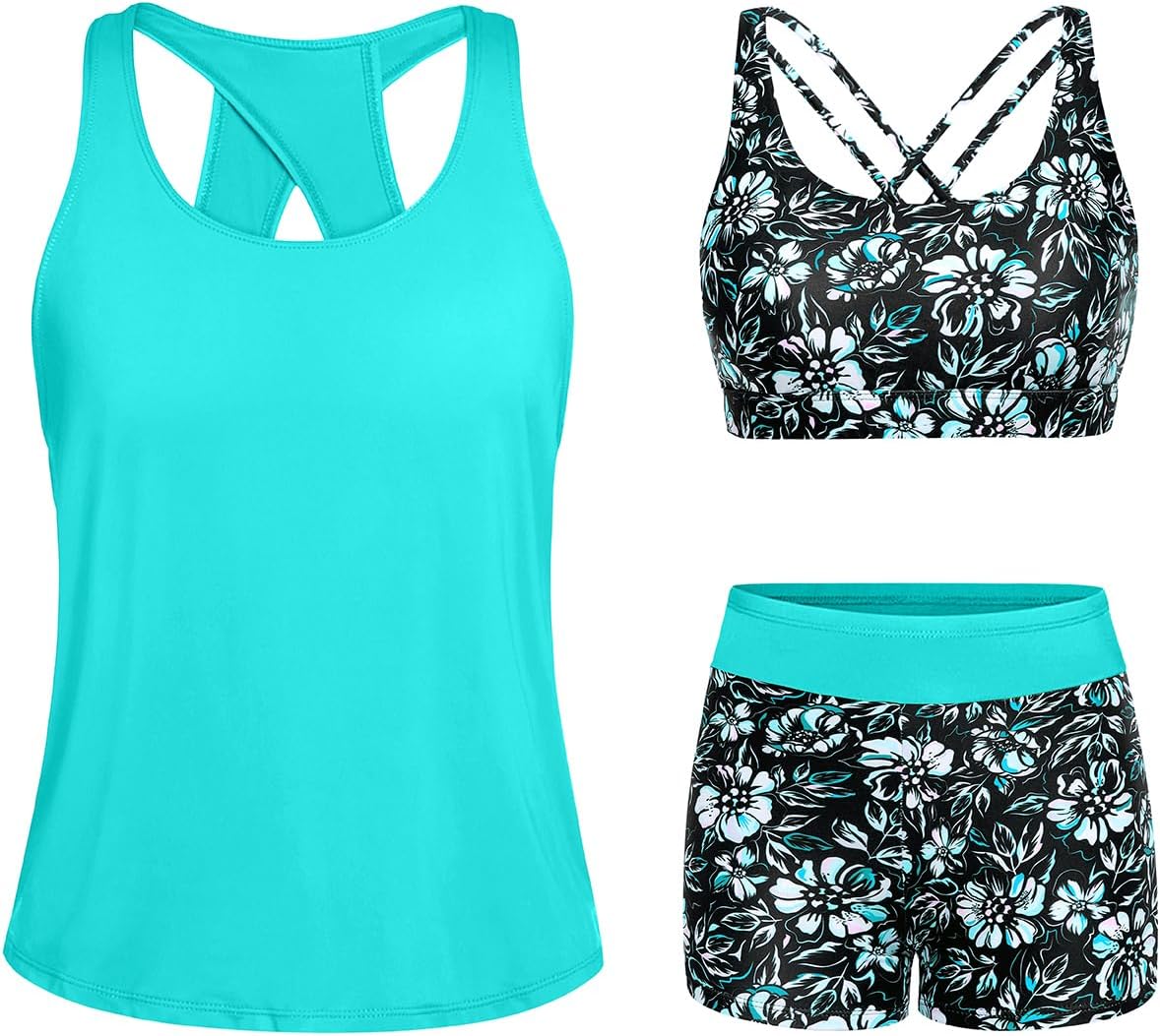 Tempt Me 3 Piece Tankini Swimsuits for Women with Boy Shorts