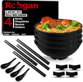 32oz Japanese Ramen Bowl Set 20-Piece Black Melamine - Durable