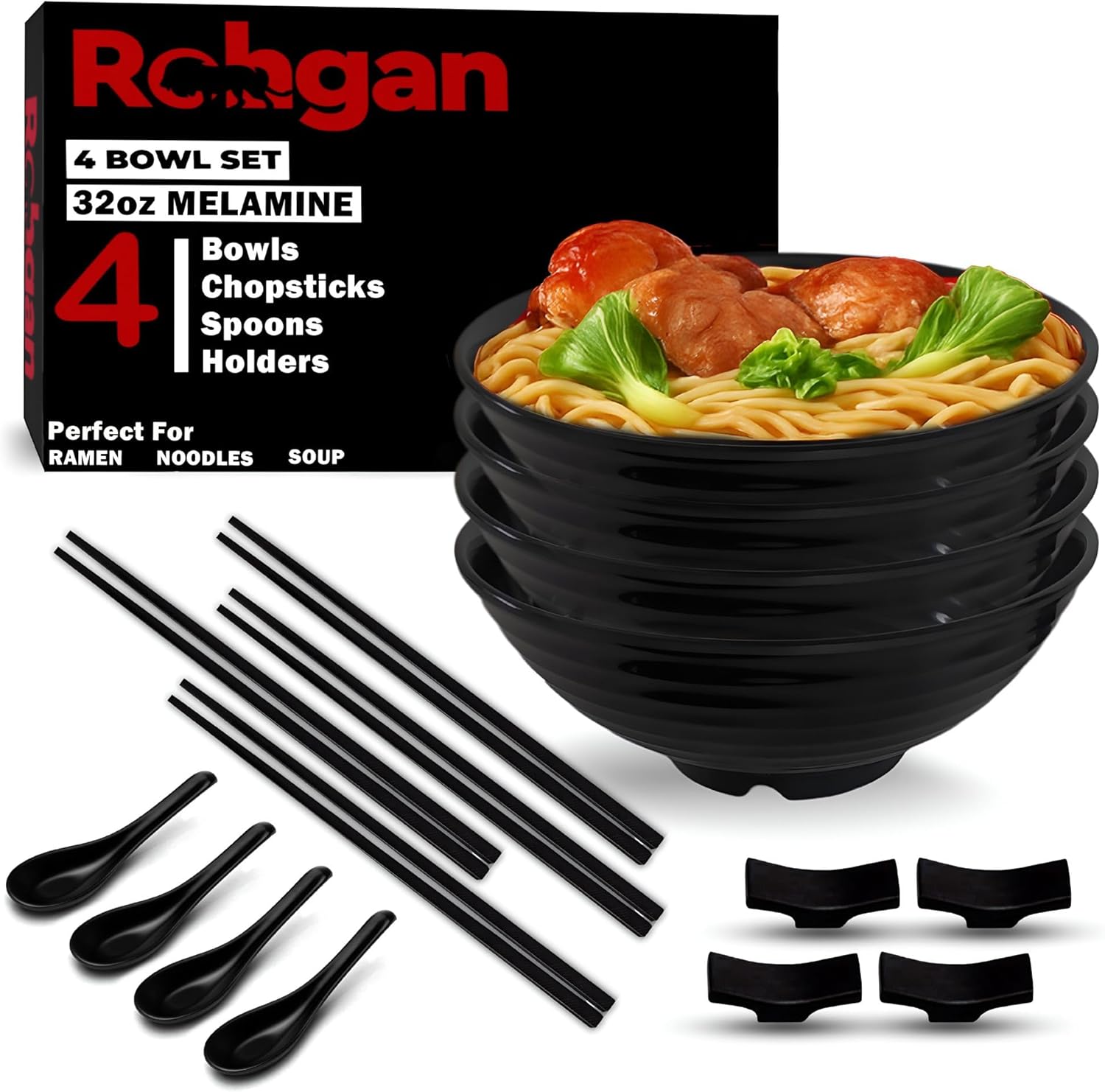 32oz Japanese Ramen Bowl Set - 20-Piece Melamine Dinnerware