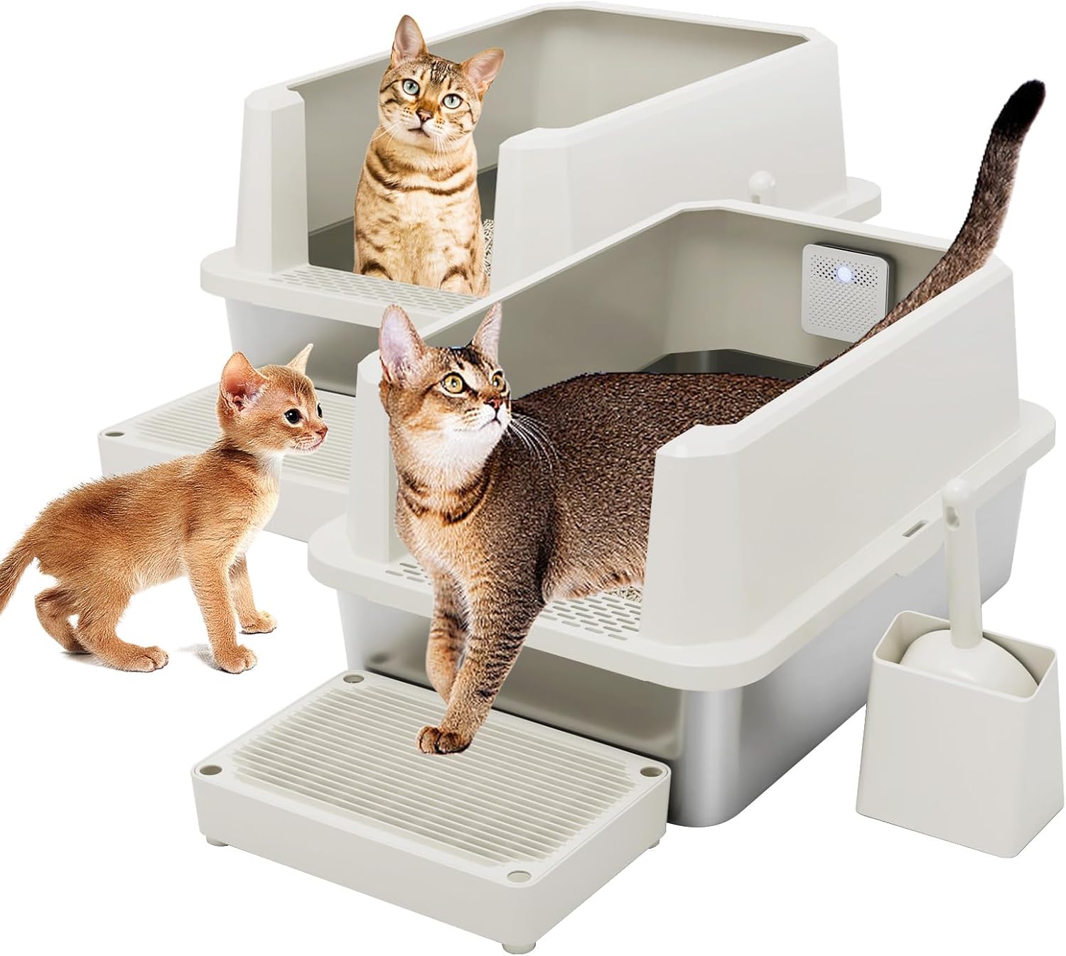 RIZZARI Stainless Steel Cat Litter Box for All Cat Sizes