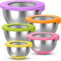 Stainless Steel Mixing Bowls Set of 5 - Airtight Lids & Non-Slip Base