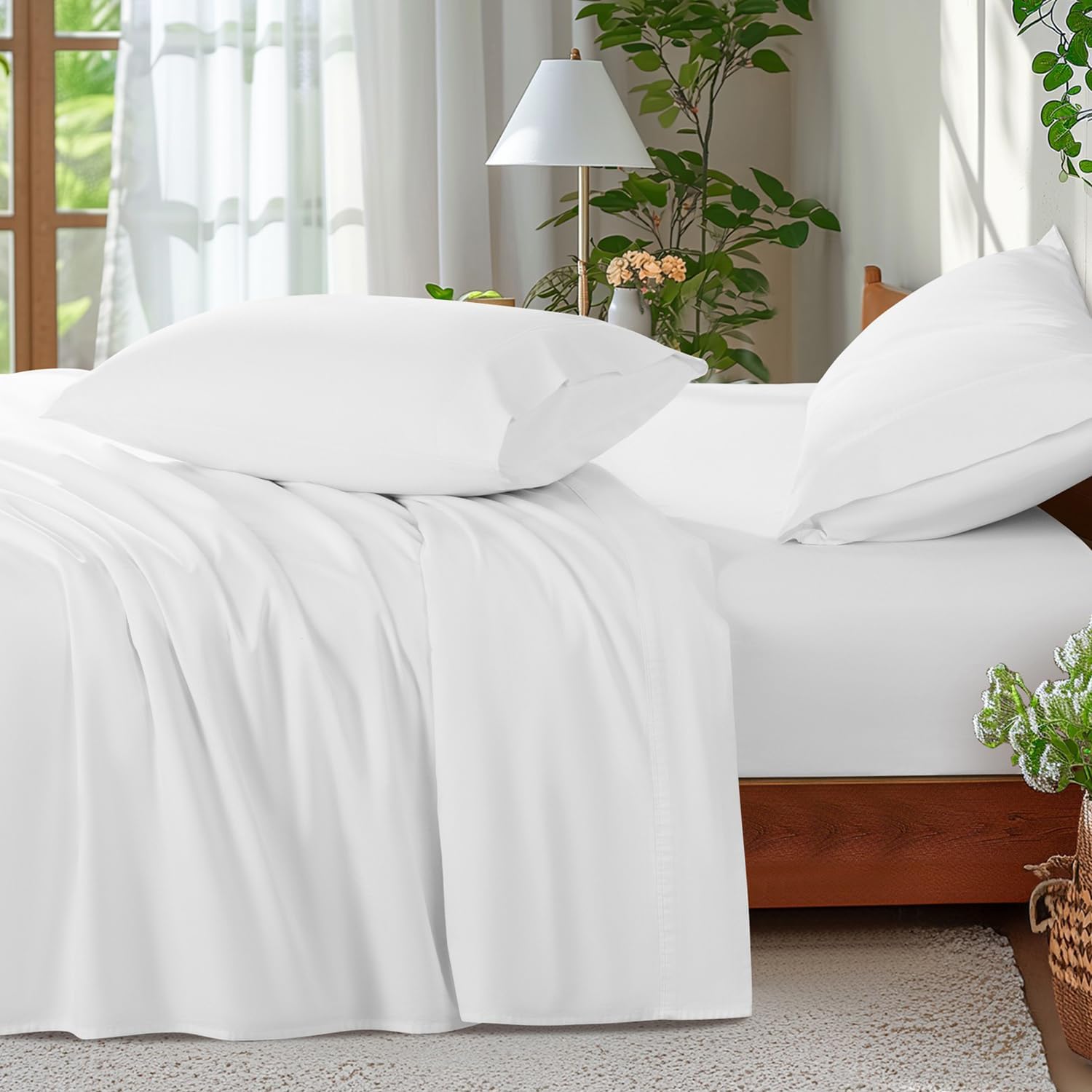 100% Cotton Sheets Set - Luxury Cooling Extra Deep Pocket King