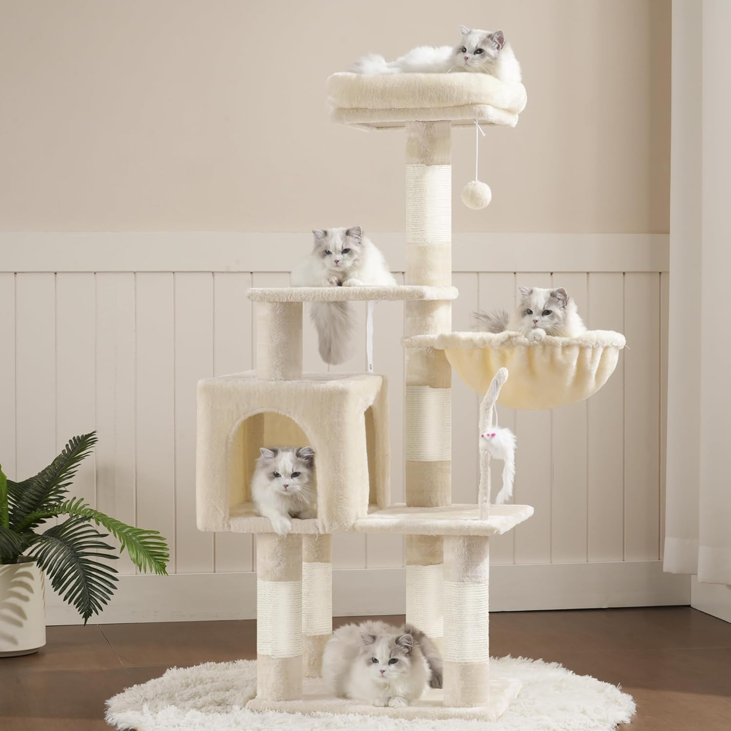 Heybly Cat Tree with Toy - Cozy Cat Tower for Indoor Cats