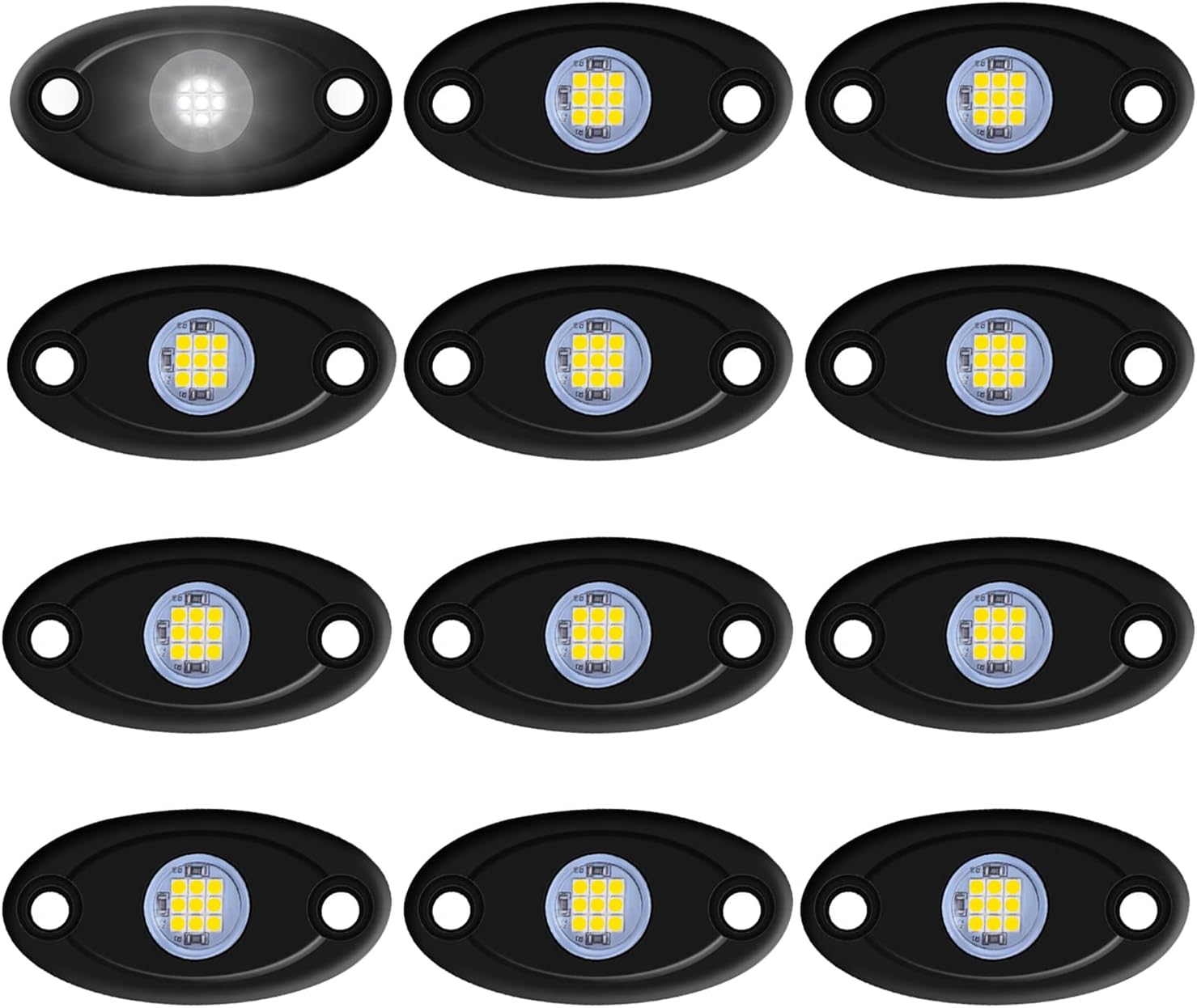 12 Pods White LED Rock Lights for Car Truck ATV SUV Underbody