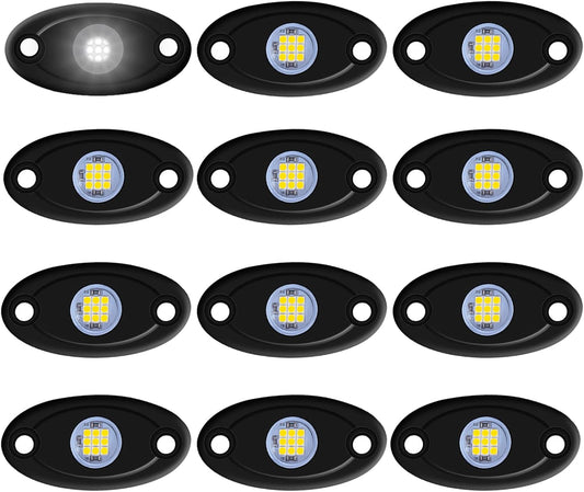 12 Pods White LED Rock Lights for Car Truck ATV SUV Underbody